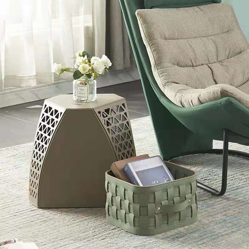 Light luxury living room saddle leather sofa ottoman