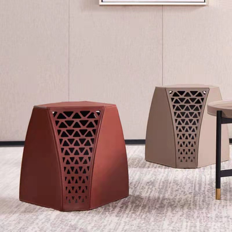 Light luxury living room saddle leather sofa ottoman