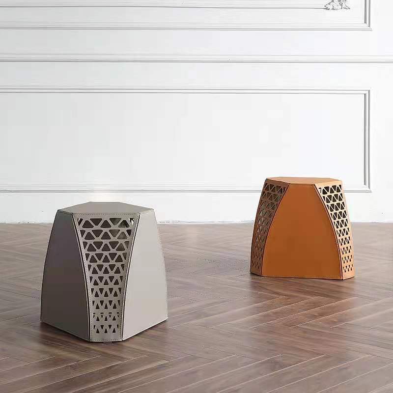 Light luxury living room saddle leather sofa ottoman