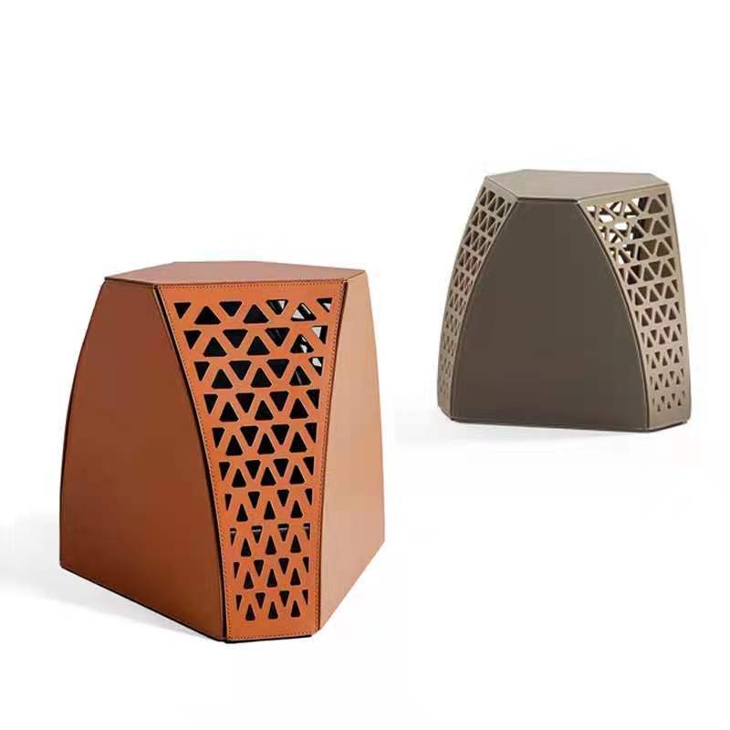 Light luxury living room saddle leather sofa ottoman