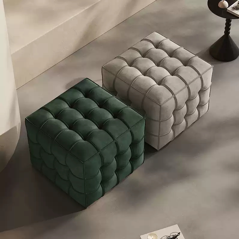 Italian simple full frosted leather magic cube shoe changing stool bedroom dressing stool