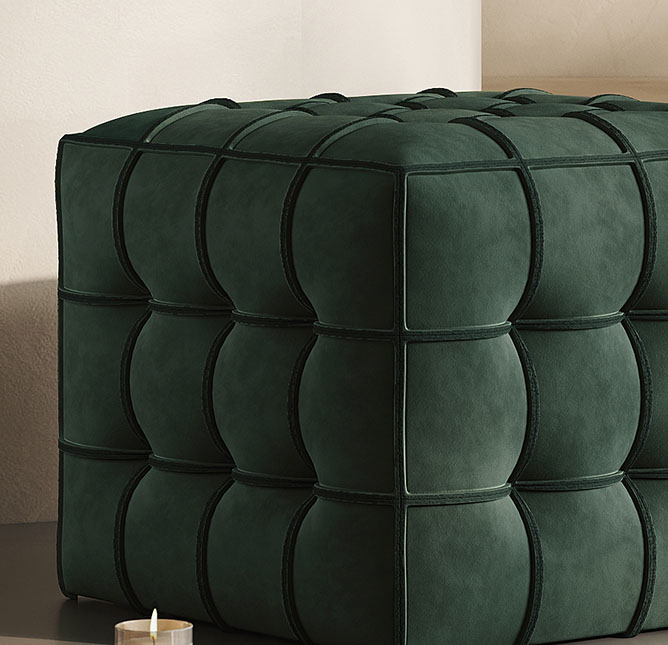 Italian simple full frosted leather magic cube shoe changing stool bedroom dressing stool